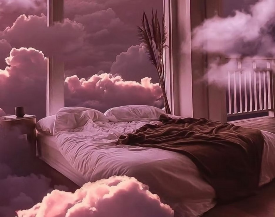 A quiet interior with pink clouds — an editorial image for Dorie Le Sieur's publications